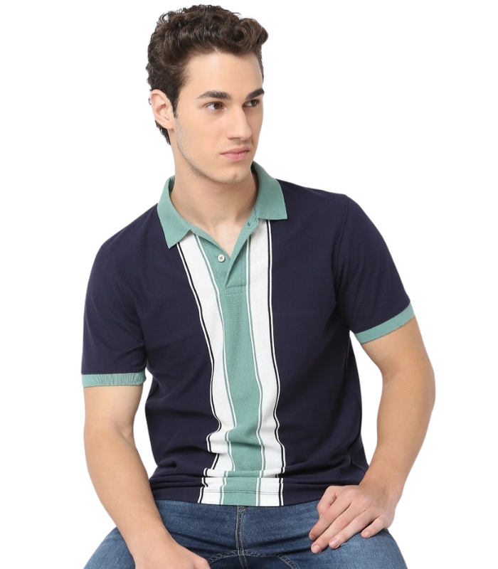 Navy Retro Panel Polo T-Shirt