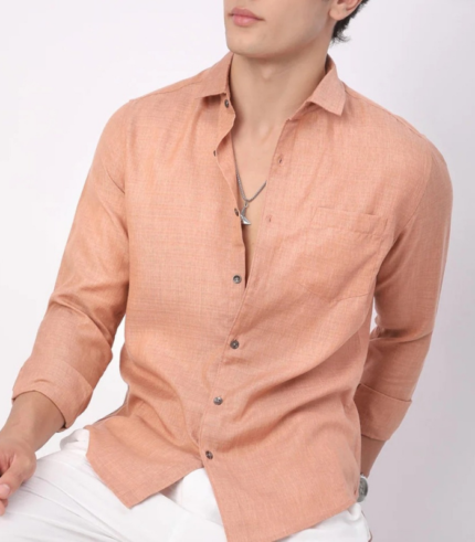 Peach Cotton Casual Shirt