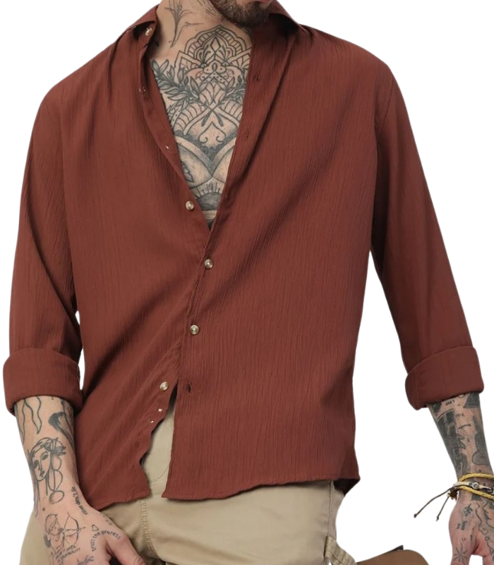 Vastrado Men's Brown Textured Shirt
