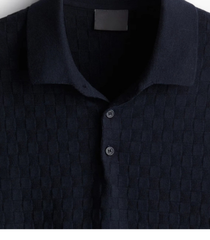 Navy Textured Knit Polo